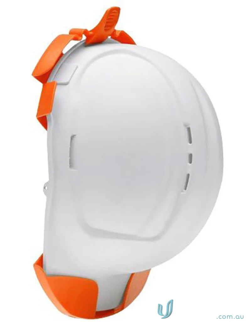 White hard hat with orange suspension for workwear and hard hats protection