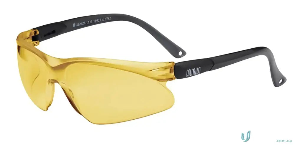 Yellow-lensed safety glasses with black temples, perfect for workwear and uniforms