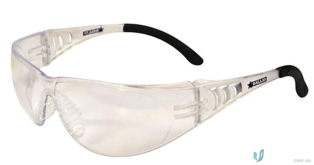 Clear safety glasses with black ear tips from 1pk DALLAS workwear lens for uniforms