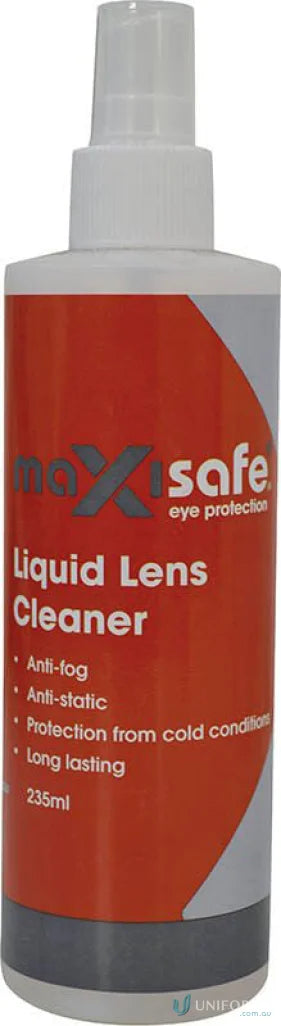 Bottle of liquid eyeglass lens cleaning solution for easy lens cleaning