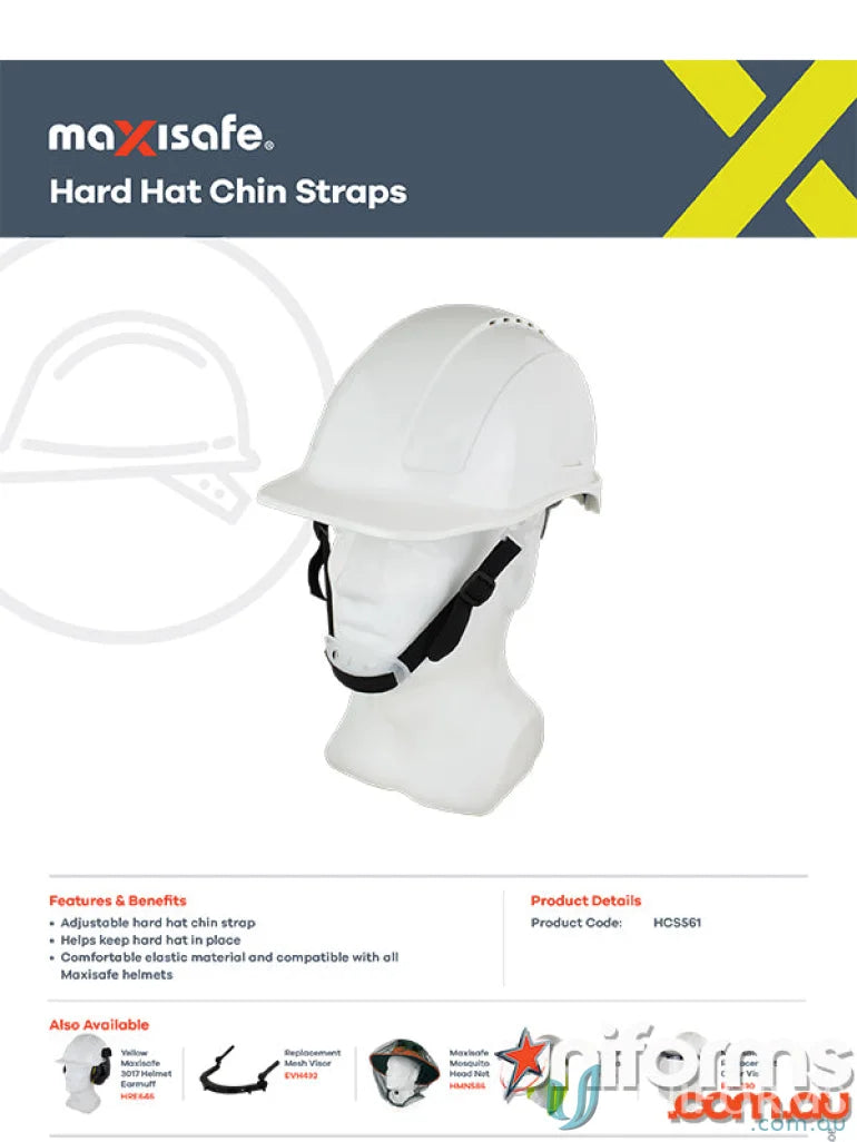 White hard hat with chin strap for hard hat safety and comfortable fit