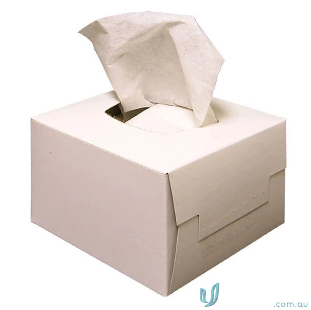 White tissue box with replacement tissues for uniforms and workwear, easy to use