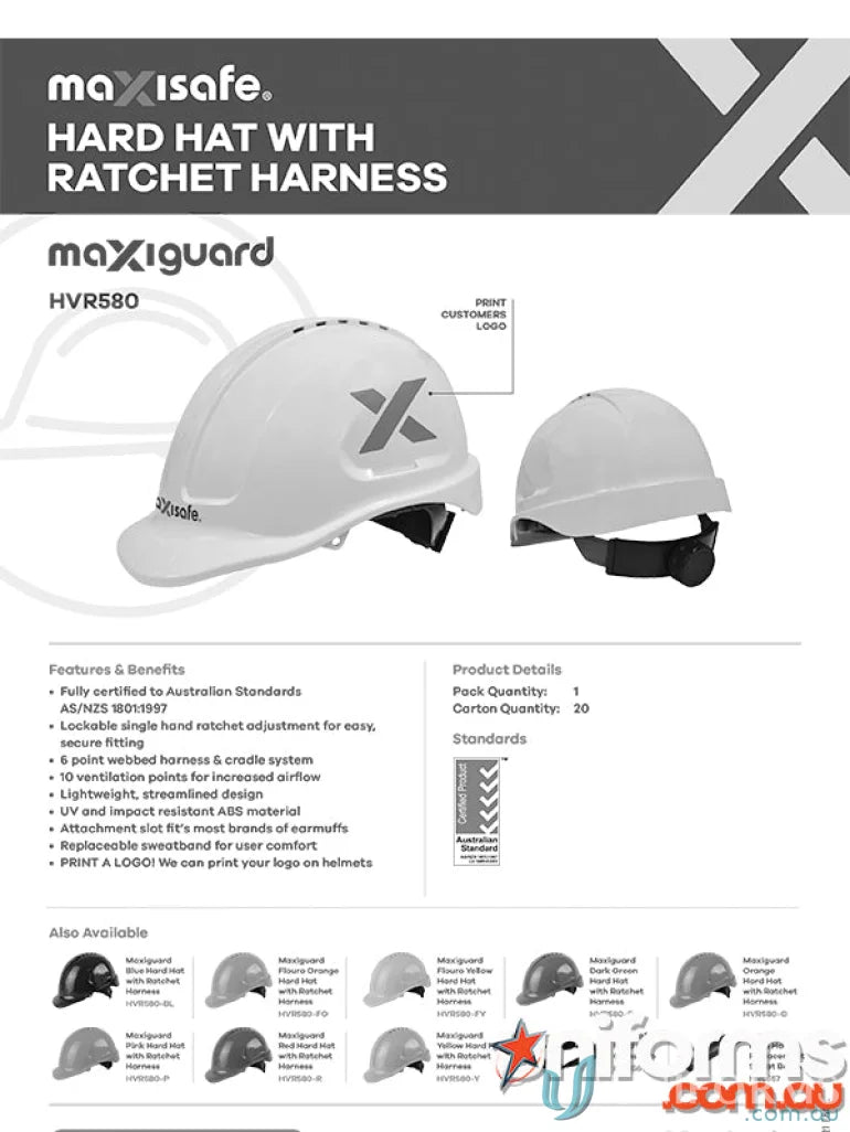 White vented hard hat with ratchet harness and long peak for safety and comfort