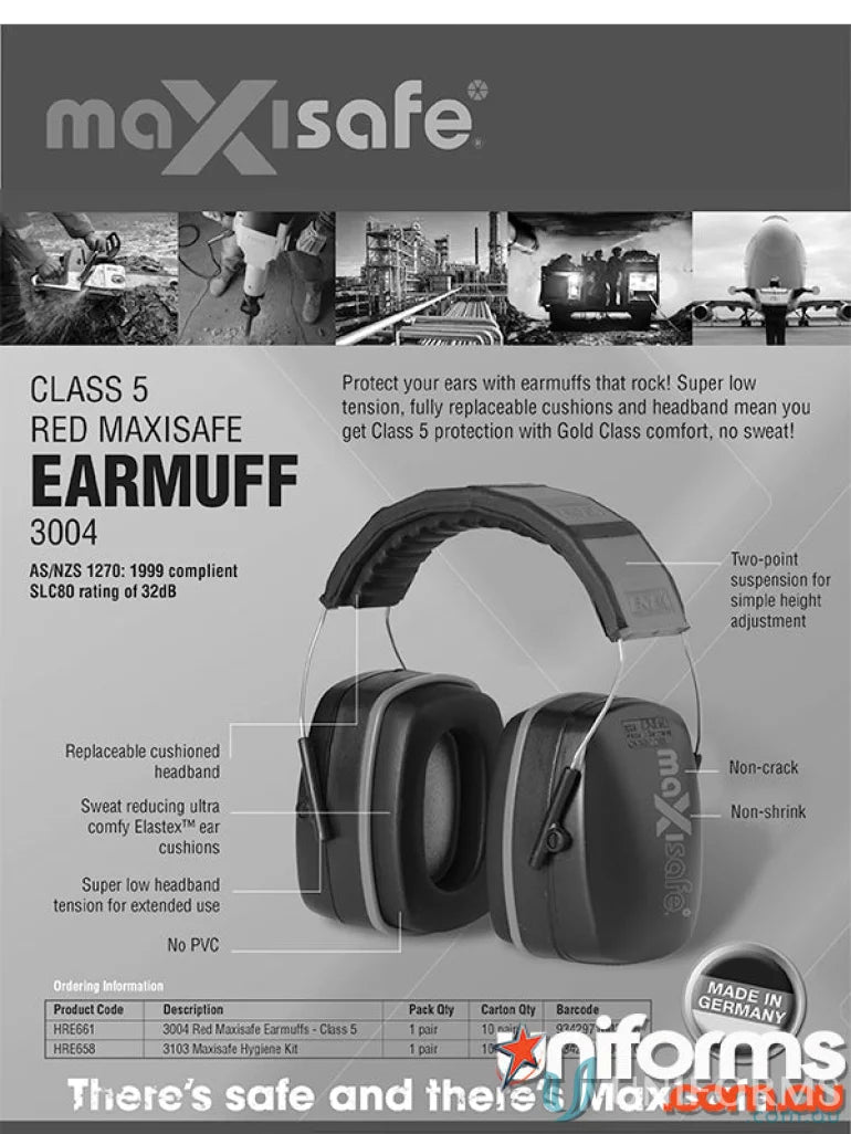 Red Maxisafe Earmuffs with comfy headband for sweat and foil wires safety