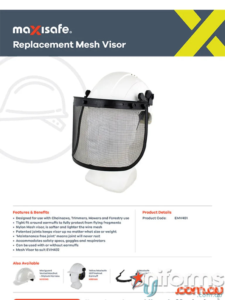 Replacement nylon mesh visor for EVH432 mesh visor holder for easy updates