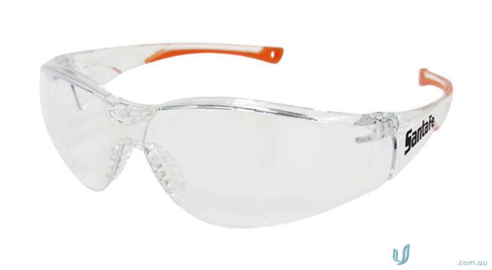 Clear safety glasses with orange accents for medium impact workwear and uniforms
