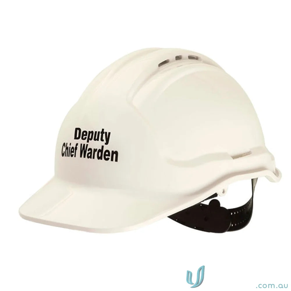 White hard hat from Tuffgard Hard Hat Deputy Chief Warden Kit for Warden kit use