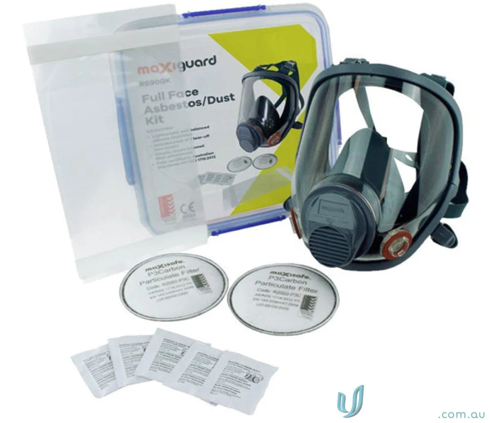Full face respirator with dust kit and carbon particle filtration for work uniforms