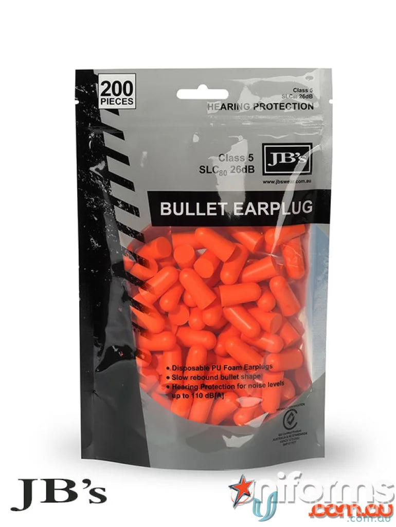 Bag of orange bullet shaped earplugs for workwear and uniforms noise protection