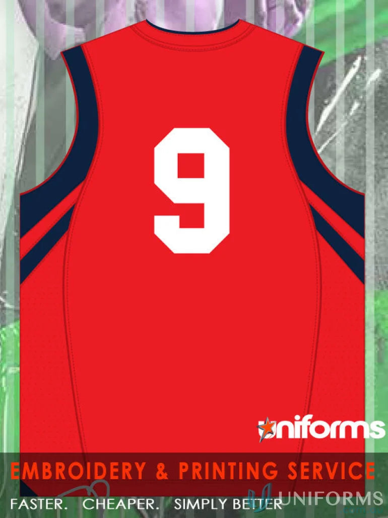 Red basketball jersey with number nine, 20cm high, perfect for uniforms or workwear