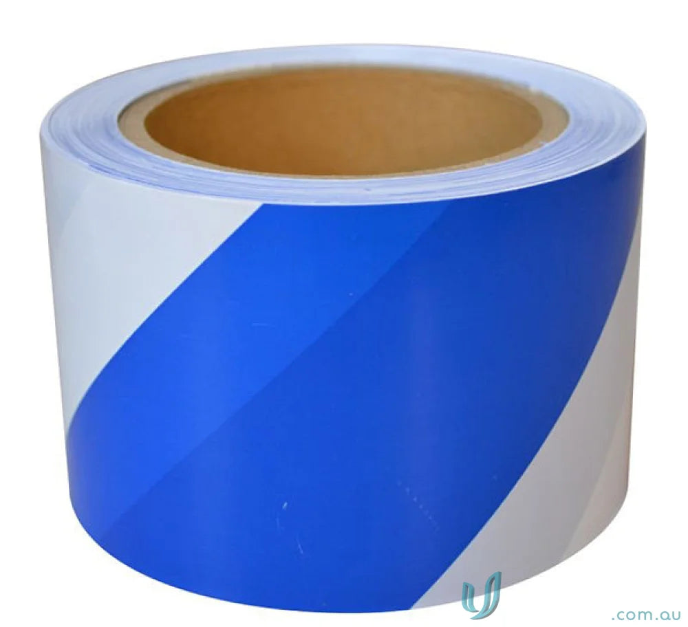 Blue and white striped barricade tape for workzones, great for uniforms and safety gear