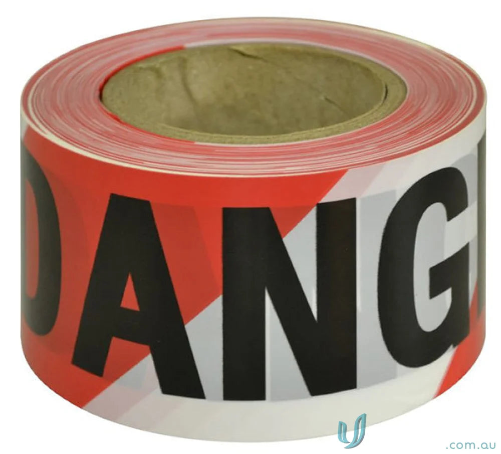 Red and white danger tape roll perfect for workwear and work uniforms safety gear