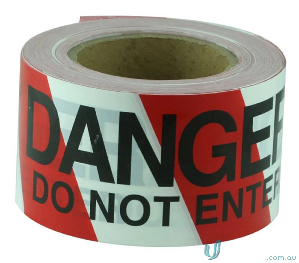 Roll of red and white danger tape perfect for work uniforms and workwear safety gear