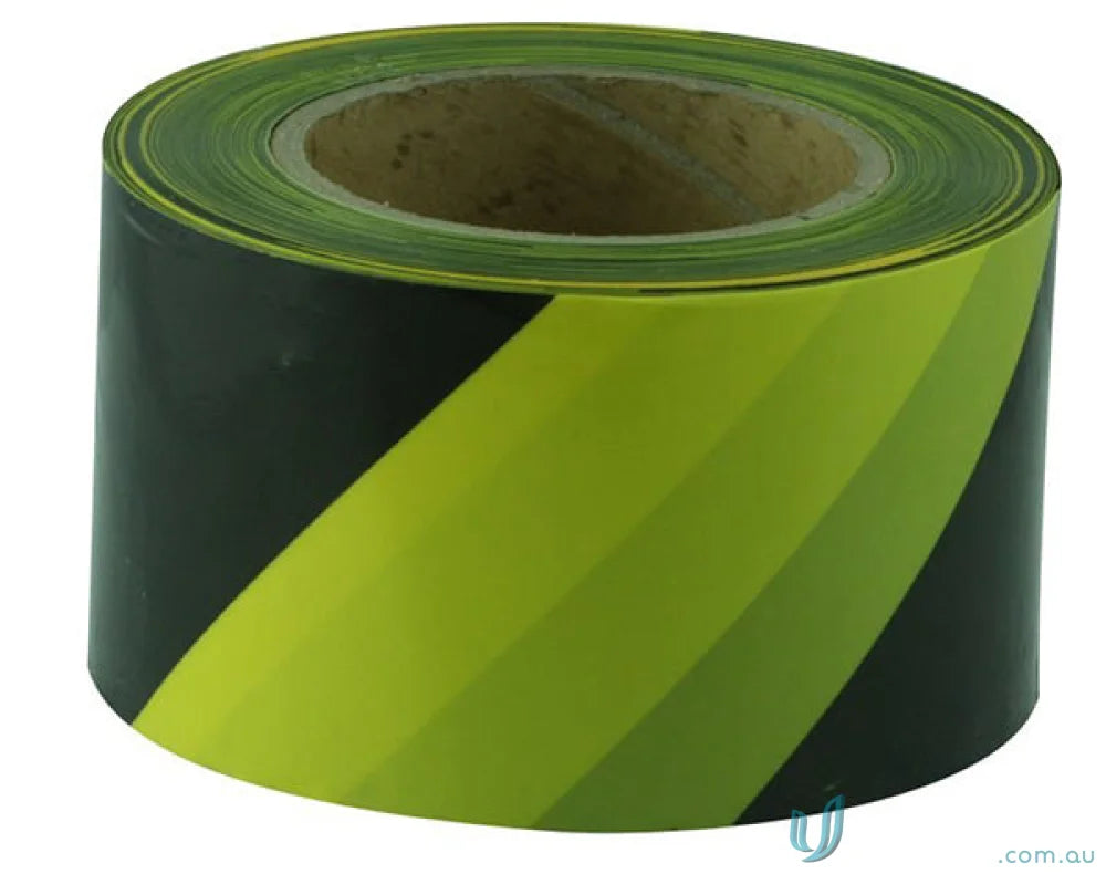 Black and green striped tape for barricades, perfect for work uniforms and safety gear