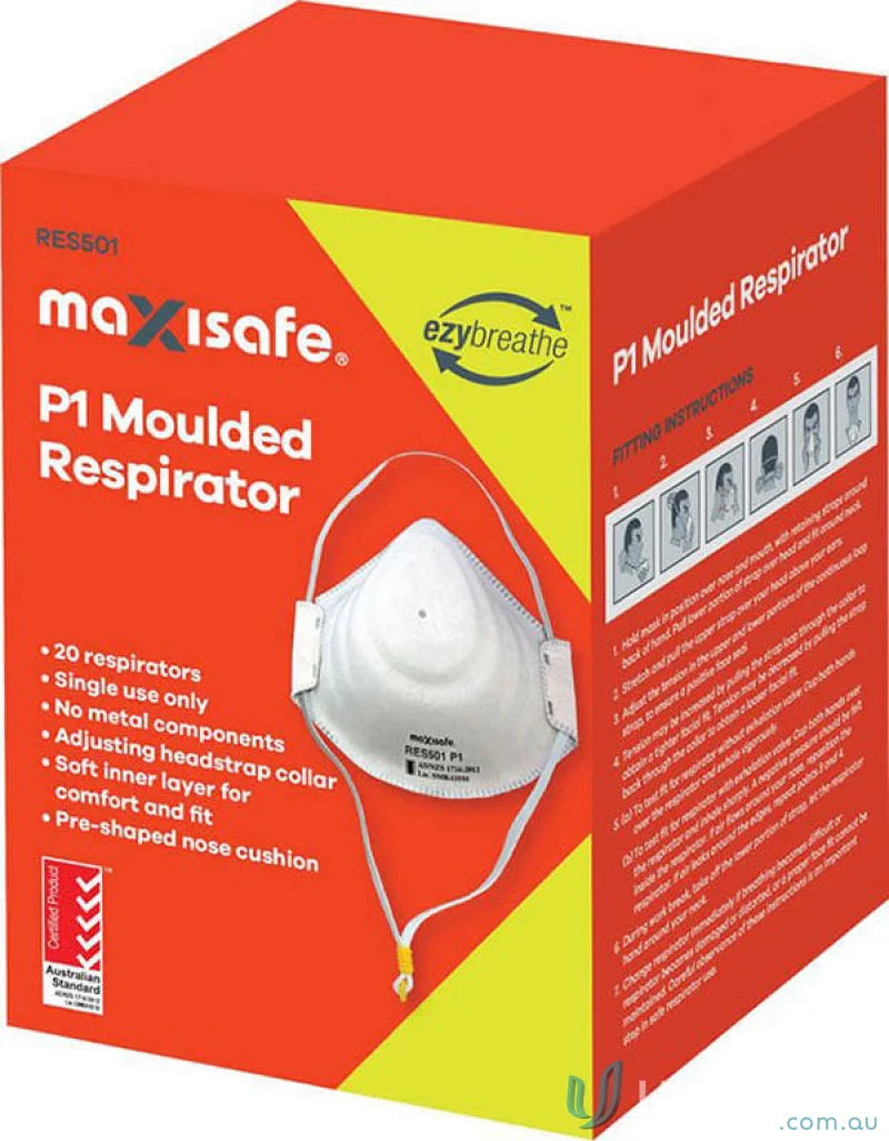 Box of 20 P1 molded respirators for dusty environments and workwear protection
