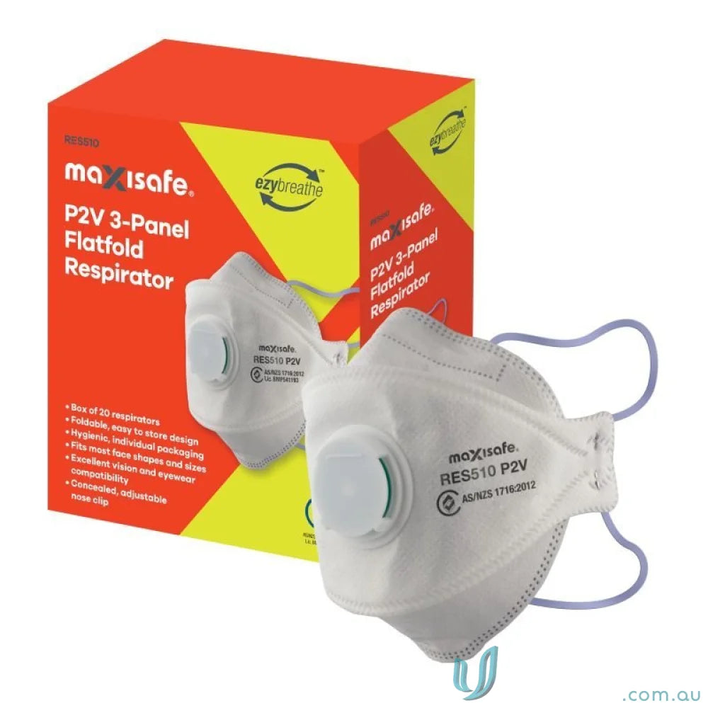 White P2V flatfold respirator with exhalation valve for work uniforms and workwear