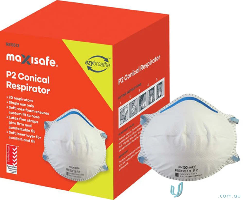Box of P2 conical respirators for workwear and uniforms safety protection