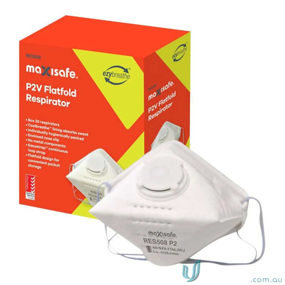 White P2V flat fold respirator with valve for workwear and uniforms safety gear