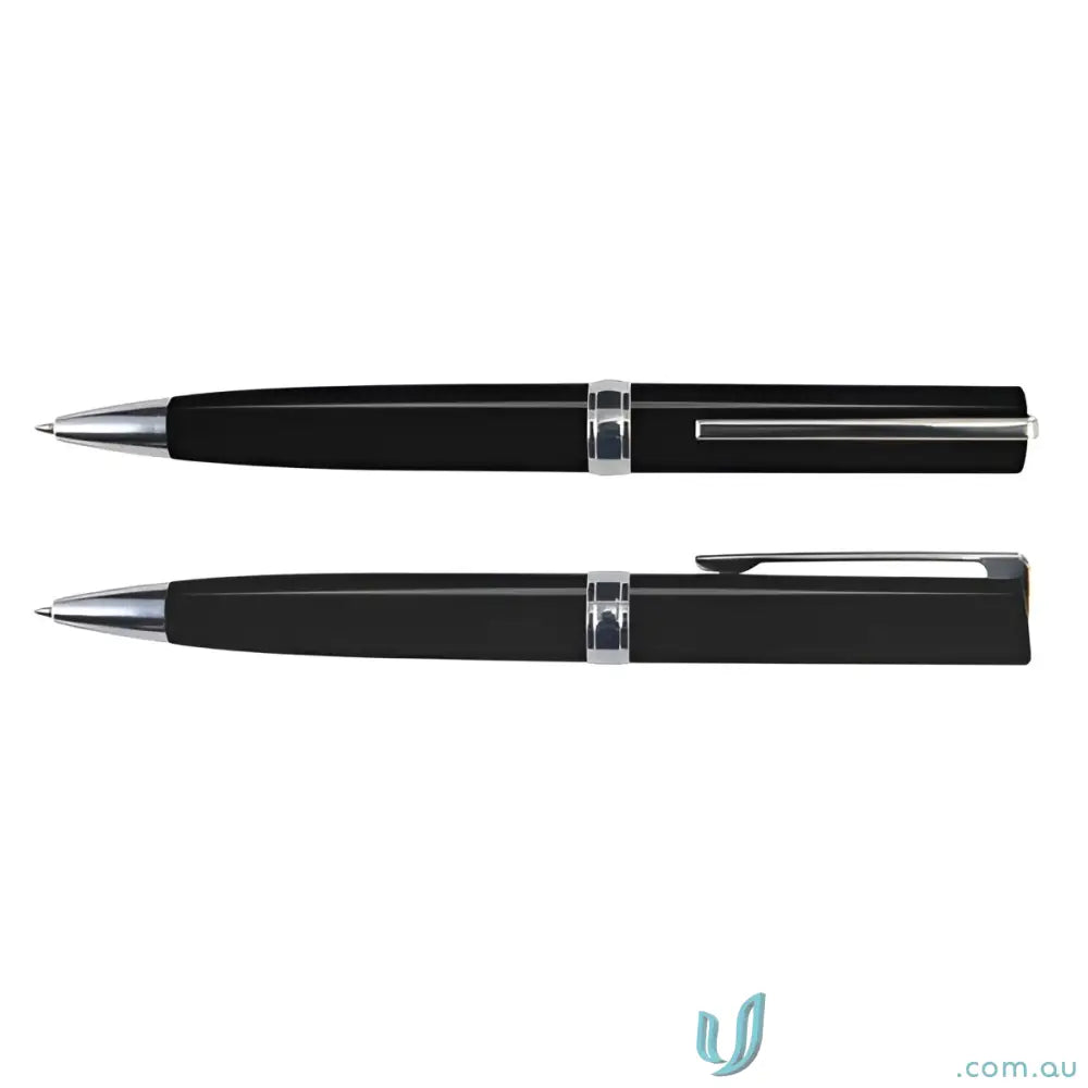 Two black Gemini Pens with black ink, perfect promotional product for branding