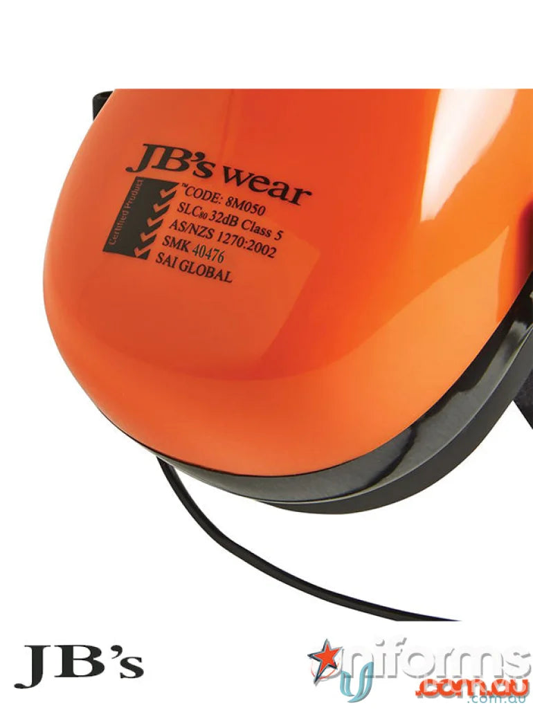 Orange earmuff with neckband ideal for work uniforms and workwear protection