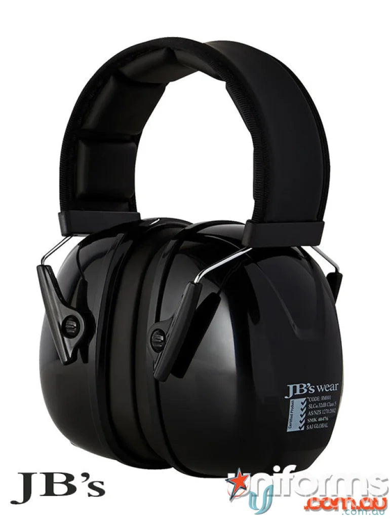 Black noise-canceling earmuffs with stainless steel headband for 32dB noise reduction