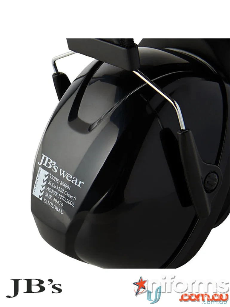 Black ear muffs with stainless steel headband for noise reduction at 32dB Supreme Ear Muffs