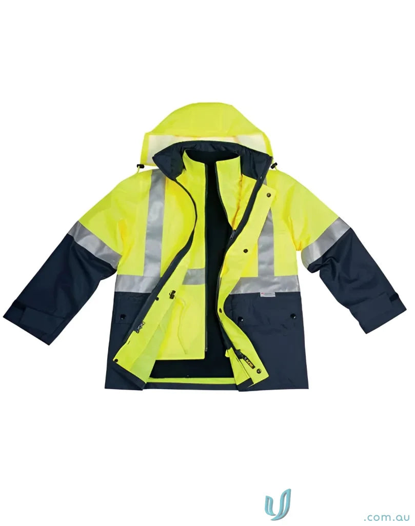 Open yellow and navy high-vis jacket from Unisex 3in1 Rainproof Safety Jacket sw20a