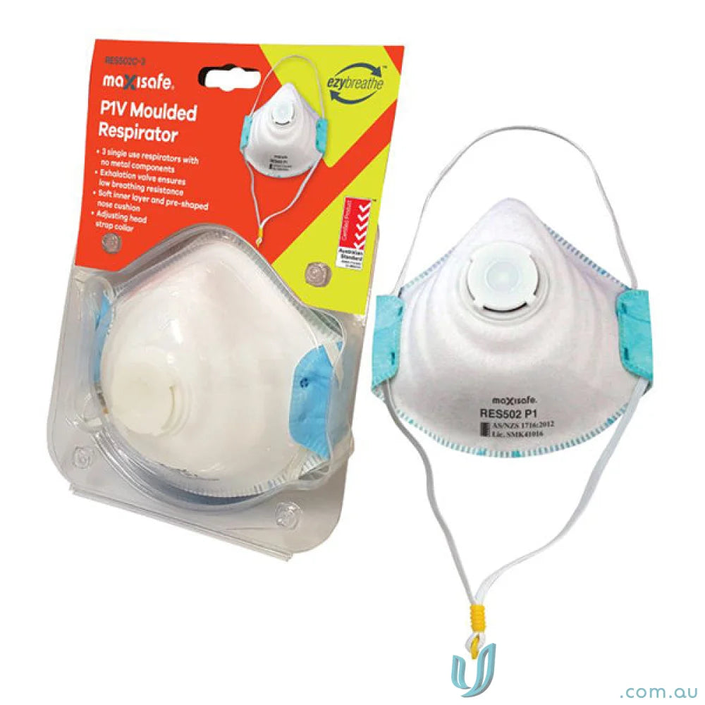 White moulded respirator with valve for workwear and uniforms safety protection