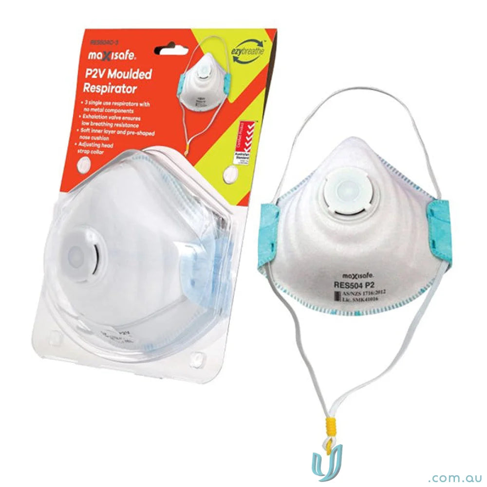 White P2V moulded respirator mask with valve, ideal for uniforms and safety
