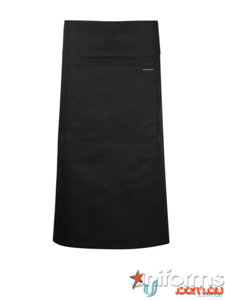 Black waist apron for work uniforms and workwear with pocket on 3QTR Length Apron
