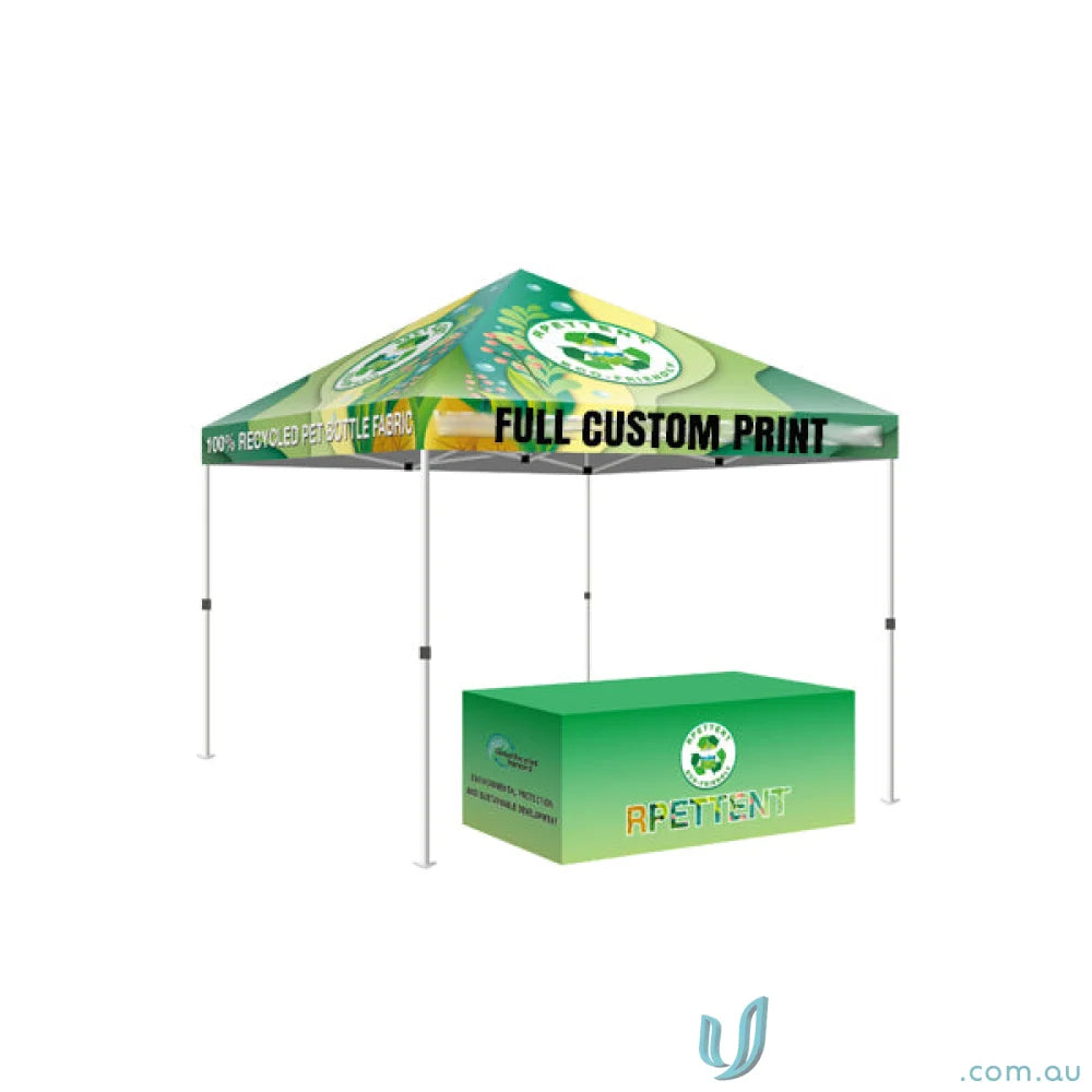 Custom printed pop-up tent with table cover for events, perfect for uniforms and workwear