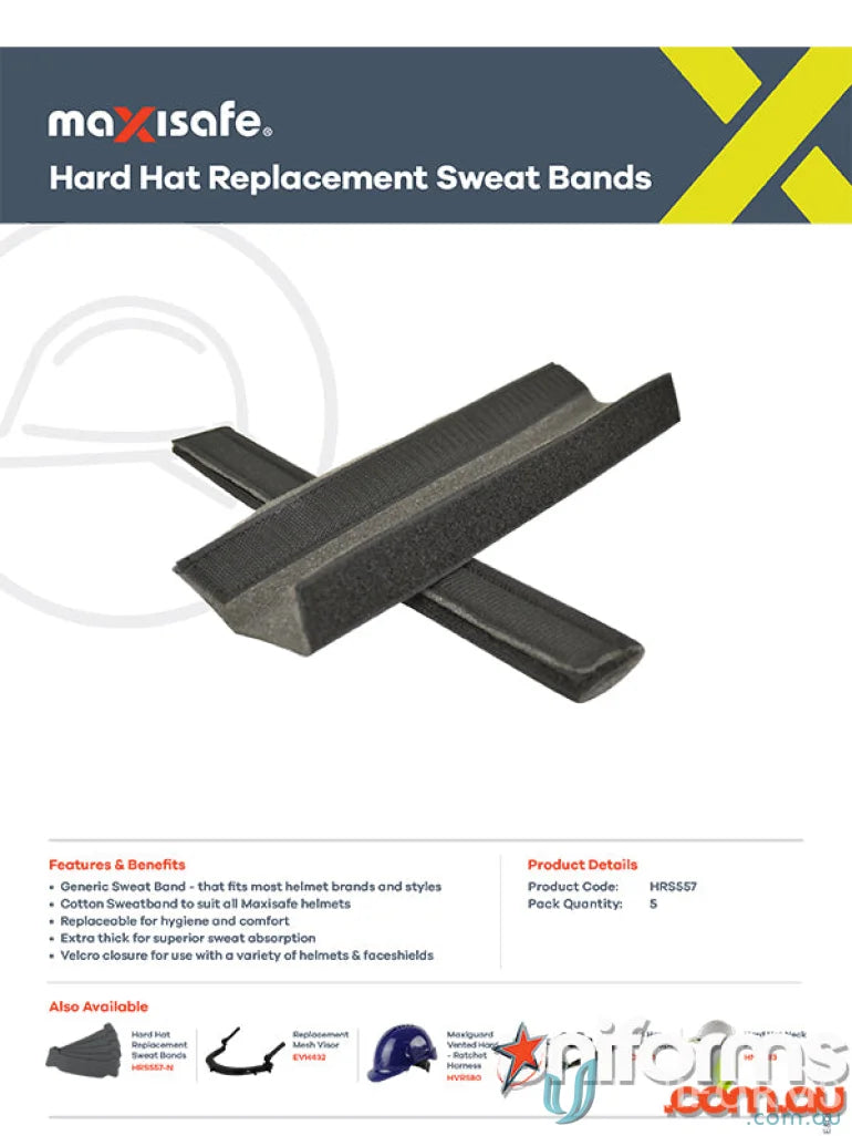 Hard hat replacement sweatbands with velcro closure for workwear and uniforms