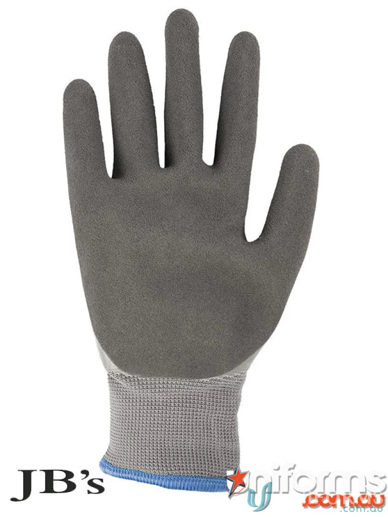 Gray work glove with waterproof latex coating for cold environments and uniforms