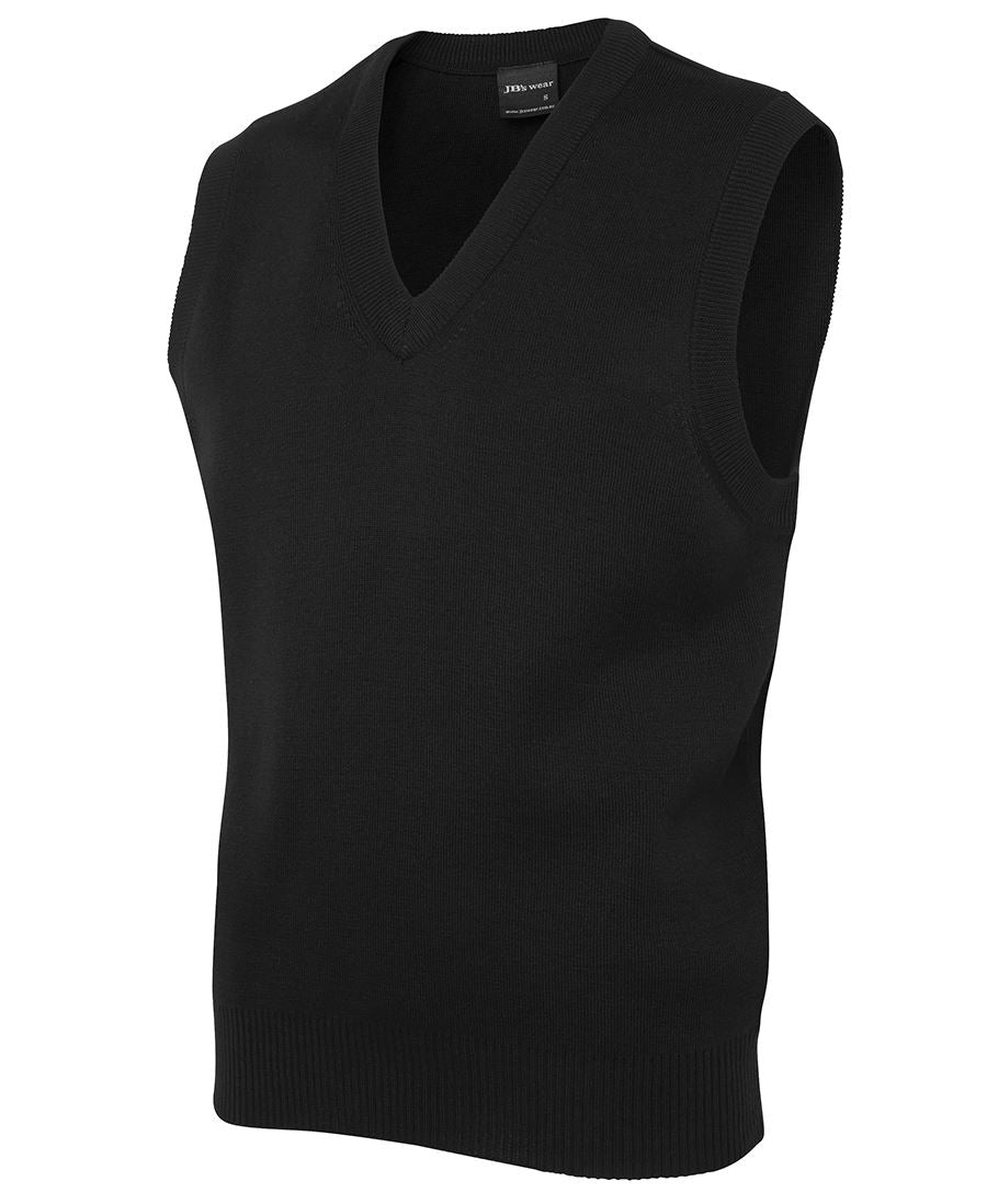 Black adult knitted vest with v-neck ribbed trim and subtle texture perfect for workwear and uniforms