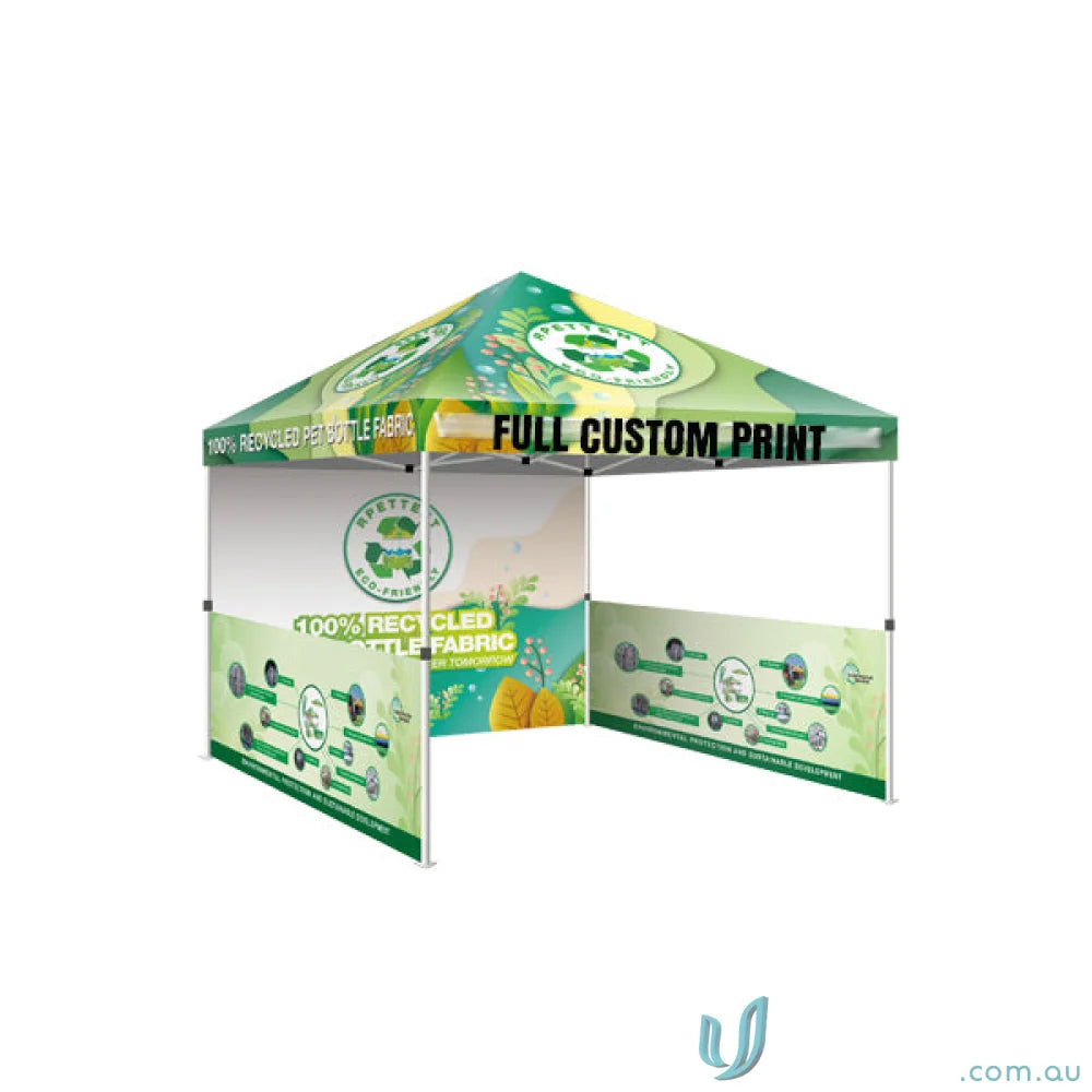 Custom printed promotional tent showcasing branded uniforms and workwear for events