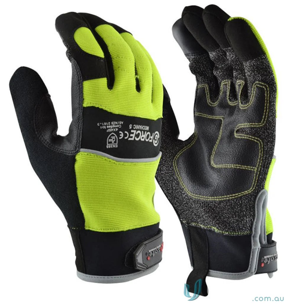 Black and neon yellow work gloves in 6pk G-Force Hi-Vis Cut 5 Mechanics Glove, ideal for workwear