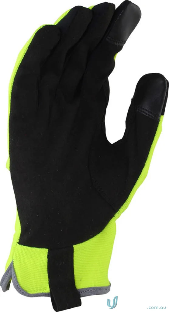 Black and neon yellow work glove for handling in industry or uniforms from 6pk G-Force HiVis