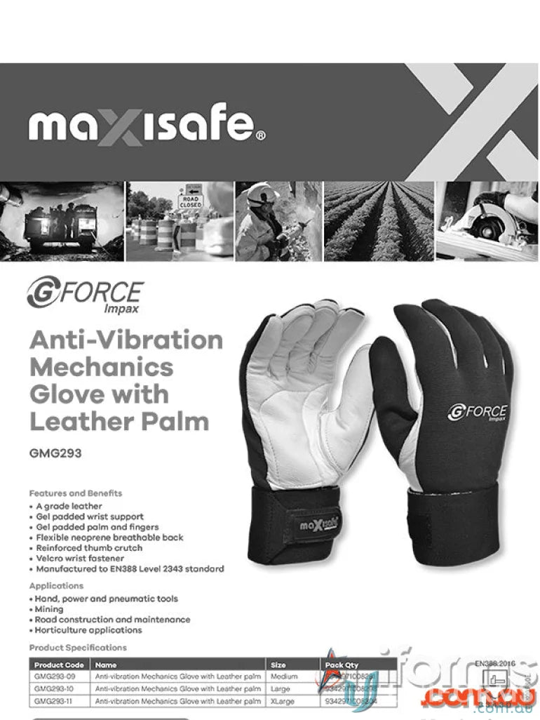 Gel padded anti-vibration mechanics gloves with leather palms for workwear and uniforms