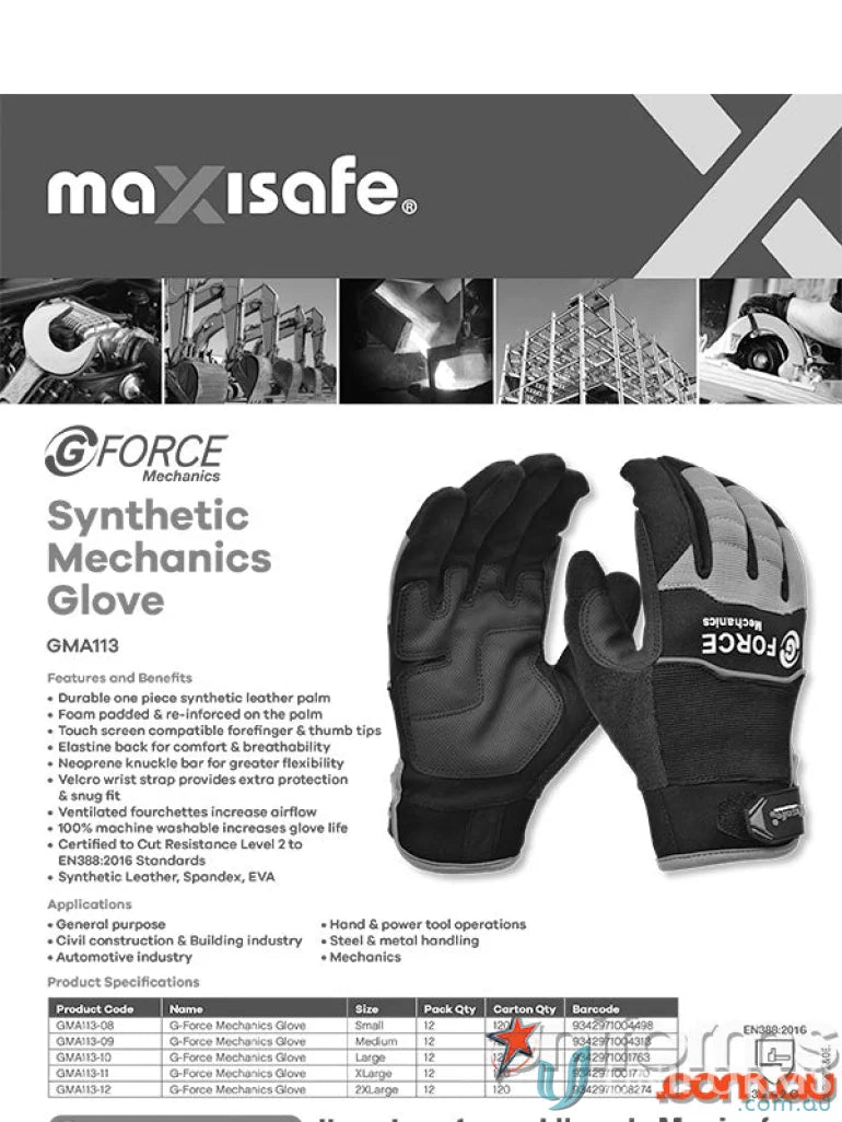6pk G-Force Mechanics Synthetic Gloves with synthetic leather and touch screen compatibility