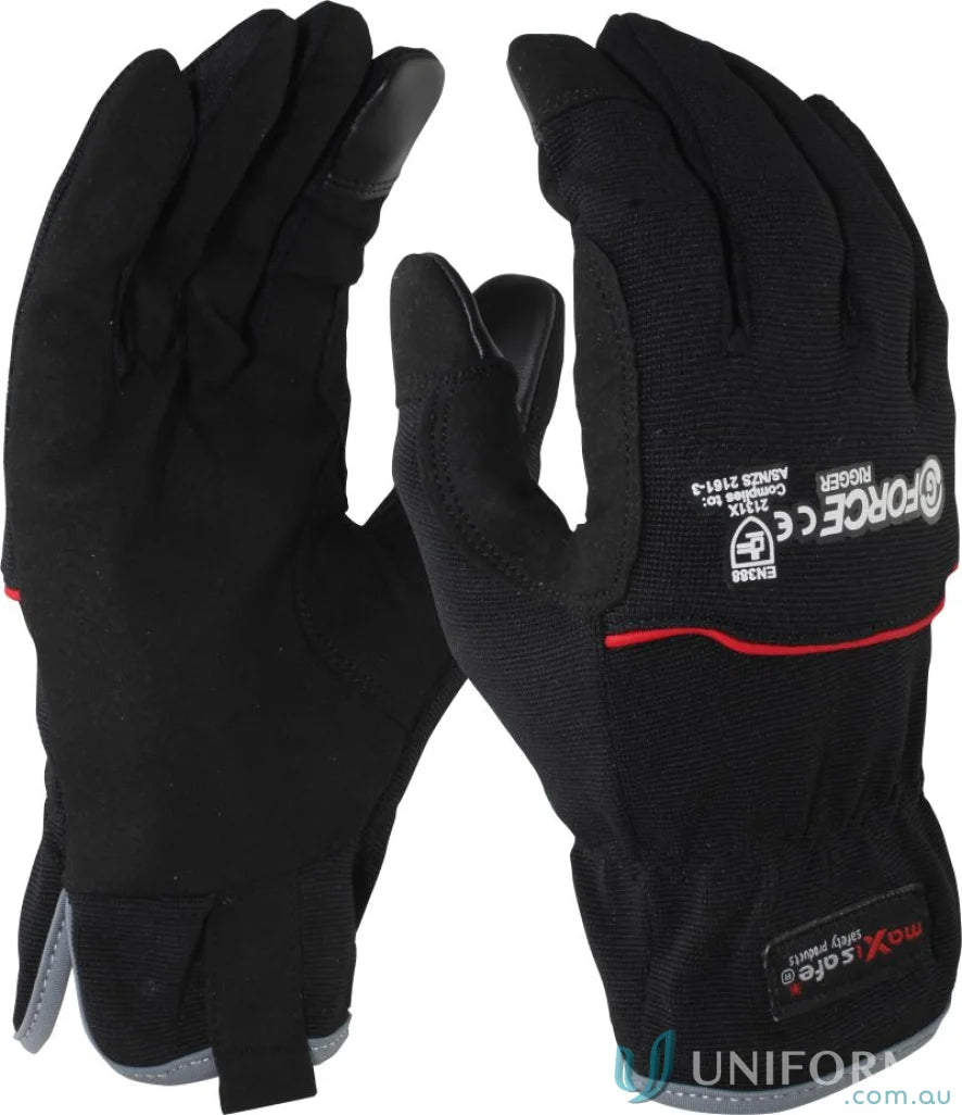Black work gloves for handling jobs, perfect for industry uniforms in tough work