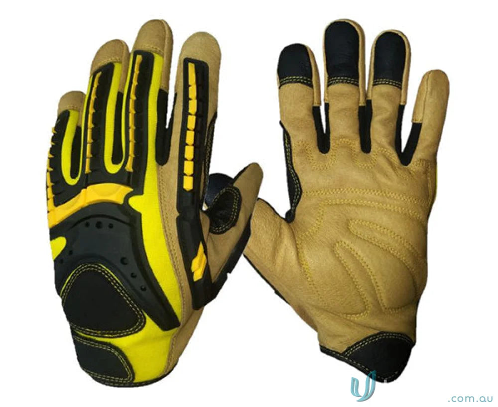 Pair of work gloves with palm reinforced leather for tough tasks in Mechanics Glove 6PK.G-Force Tuff Oiler Cut C