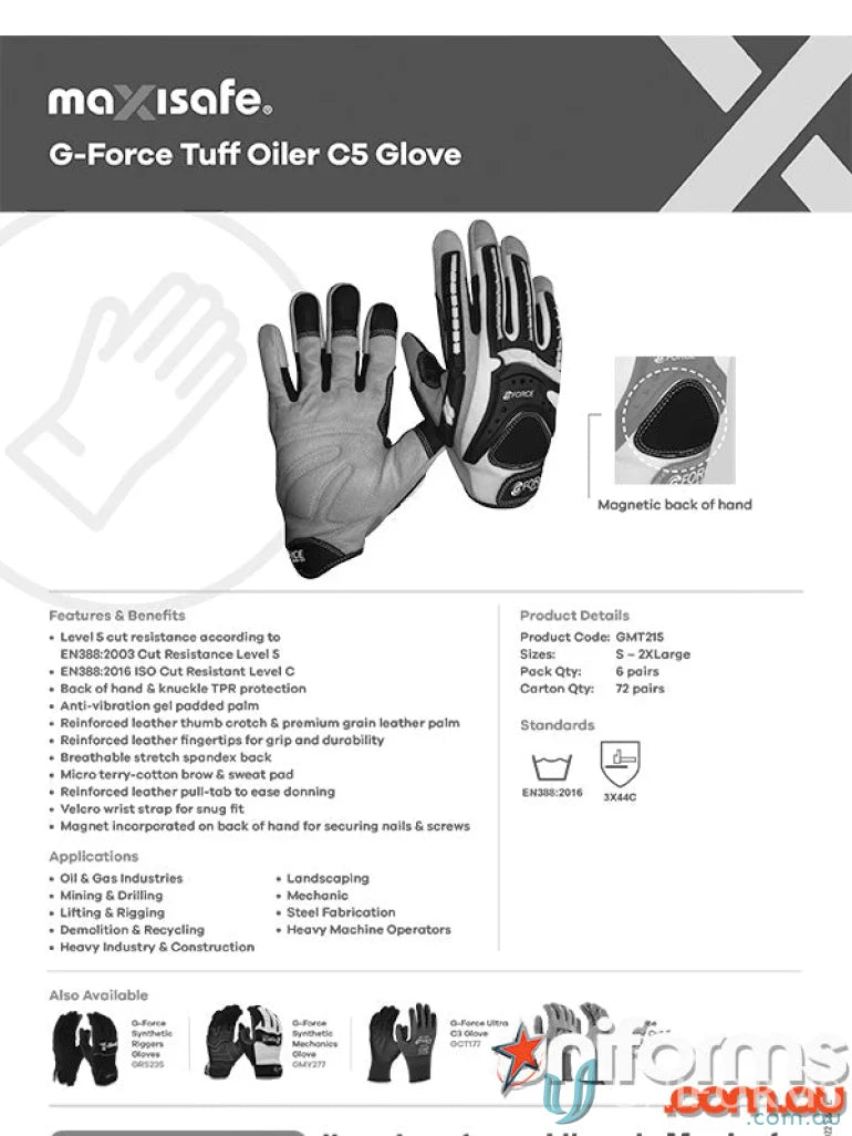 Work gloves with magnetic back and reinforced leather palm for durability