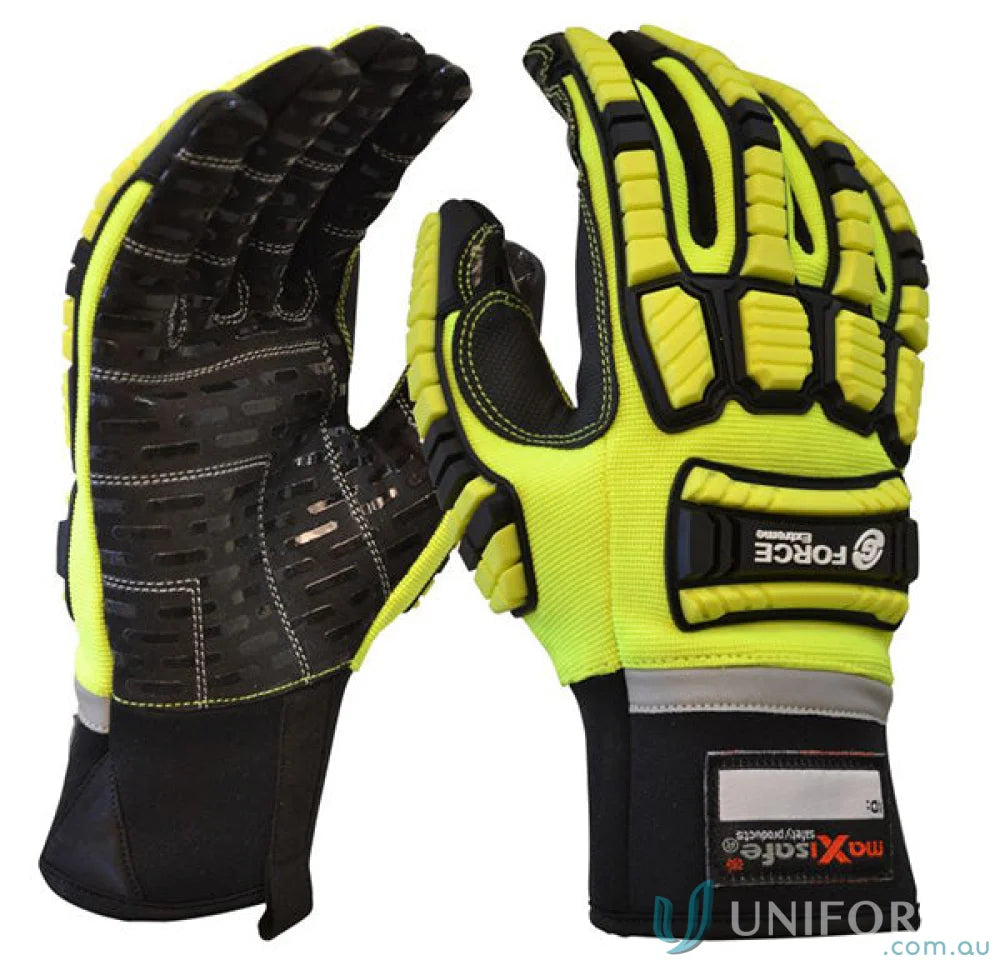 Pair of yellow and black work gloves from 6pk G-Force Xtreme Mechanics workwear set