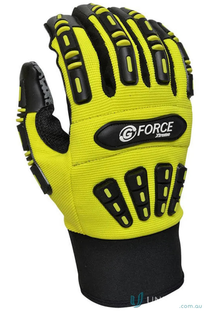 Yellow and black work glove from G-Force Xtreme Mechanics glove with TPR back, great for workwear