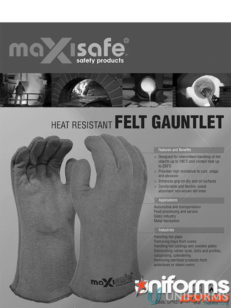 6pk Heat Resistant Felt Gauntlets for handling hot contact heat safely with uniforms