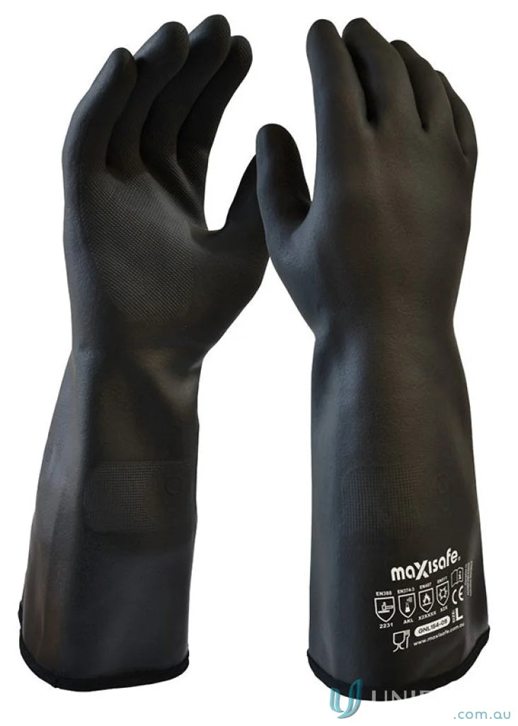 Black heat resistant neoprene workwear gloves for protective uniforms and safety tasks