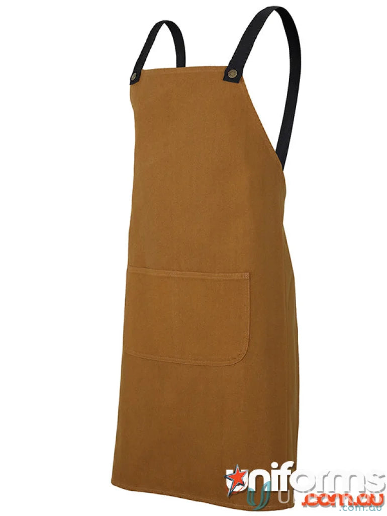 Brown apron with black straps perfect for work uniforms and workwear