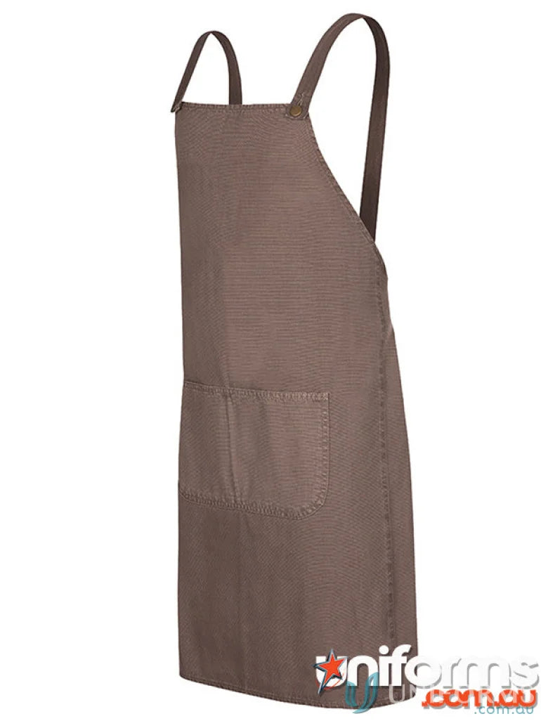 Brown striped apron with pocket, perfect for work uniforms and workwear in the kitchen