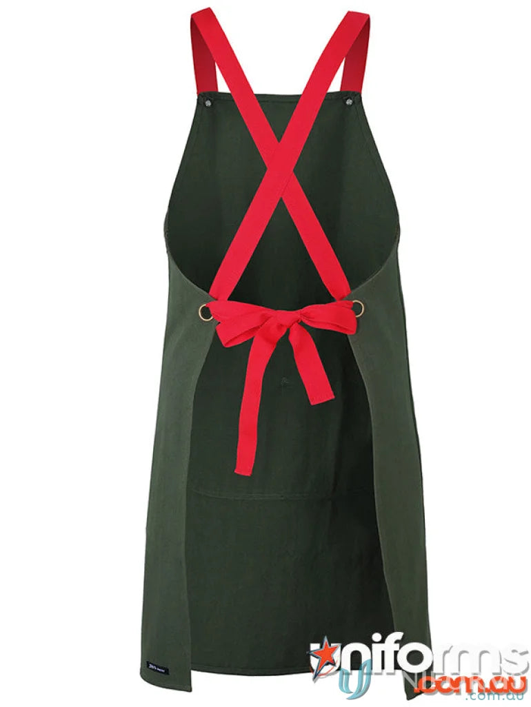 Green apron with red straps perfect for work uniforms and workwear, 78X85cm