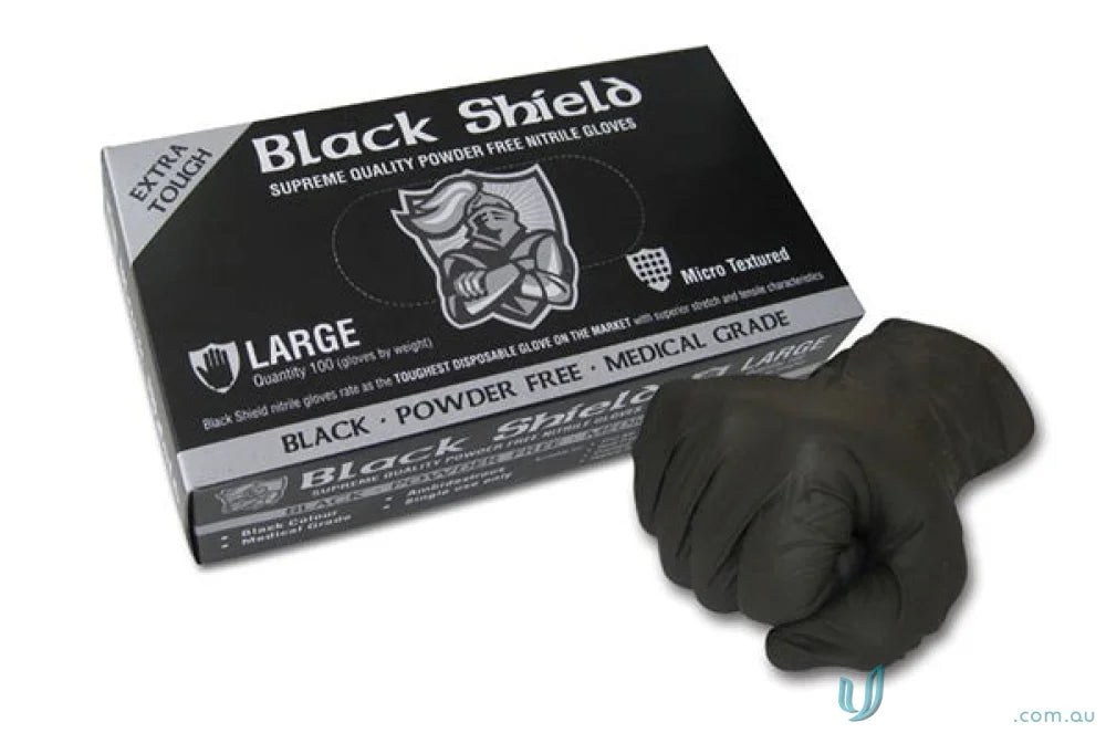 Box of black nitrile gloves for food handling, heavy-duty and free powder free use